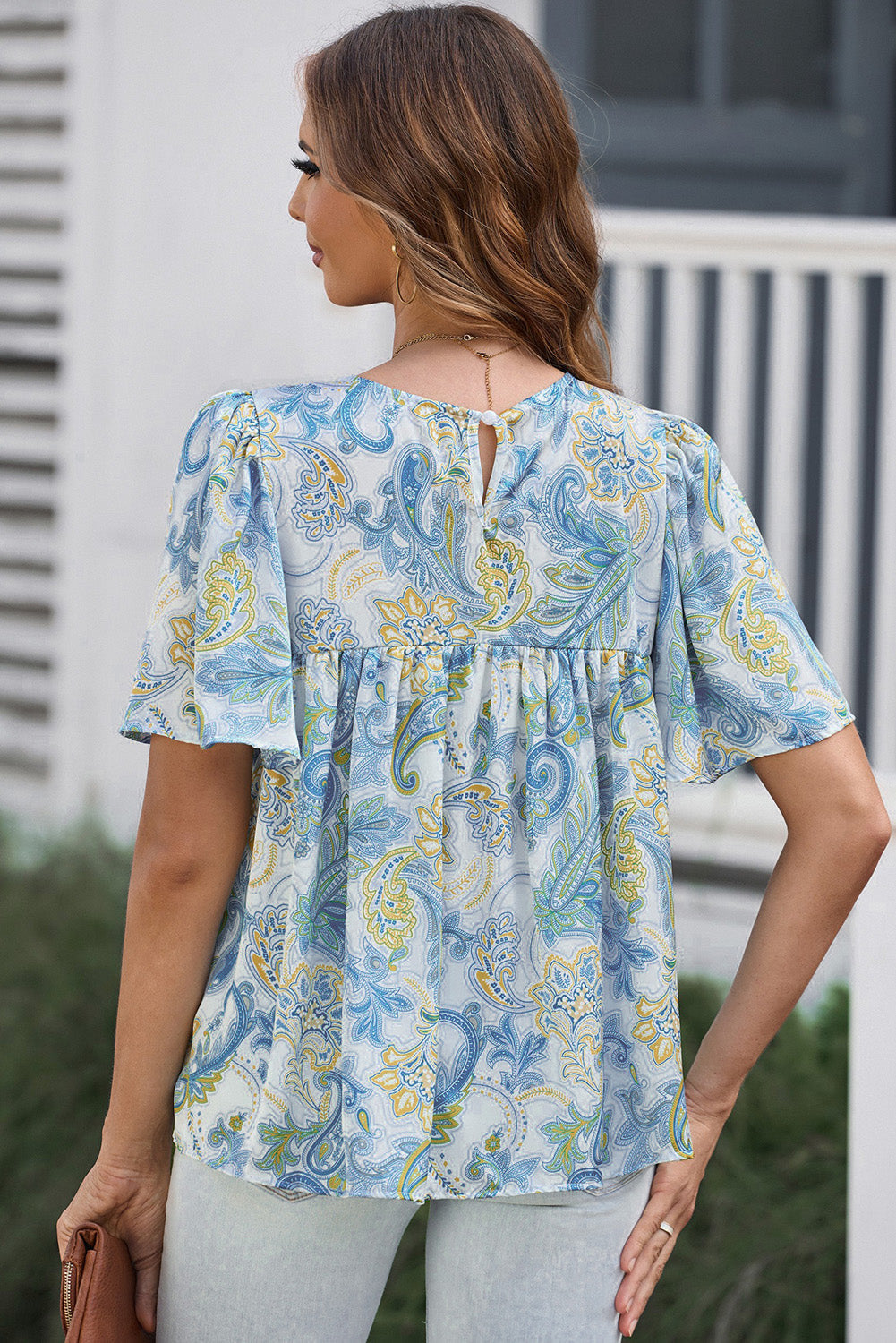 Multicolor Paisley Print Wide Sleeves Loose Blouse