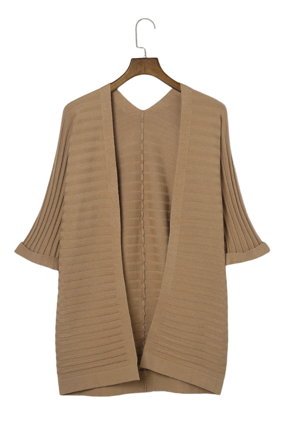 Red Ribbed Open Front Knit Cardigan