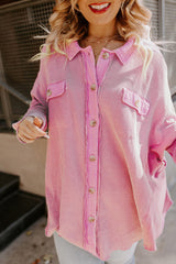 Pink Plus Size Waffle Knit Exposed Seam Shirt