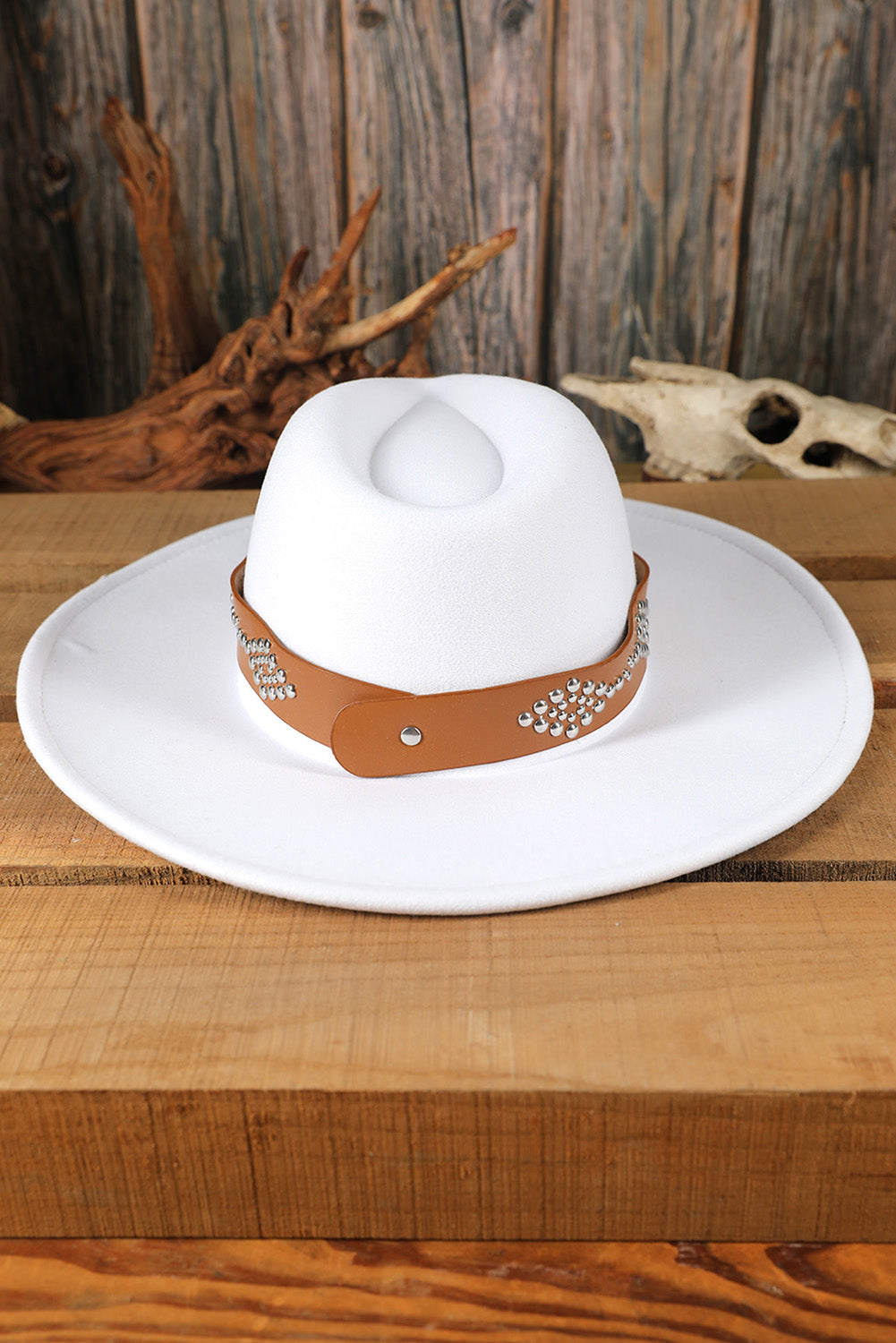 White Studded Wide Brim Panama Hat