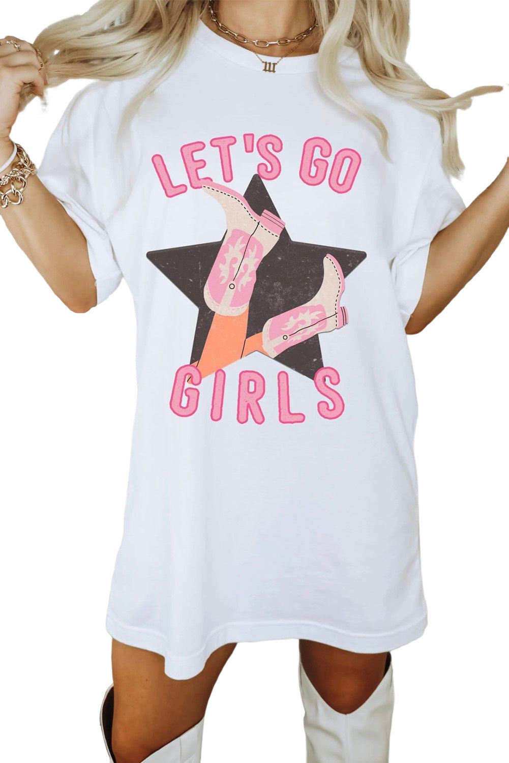 Gray Lets Go Girls Western Graphic Tee