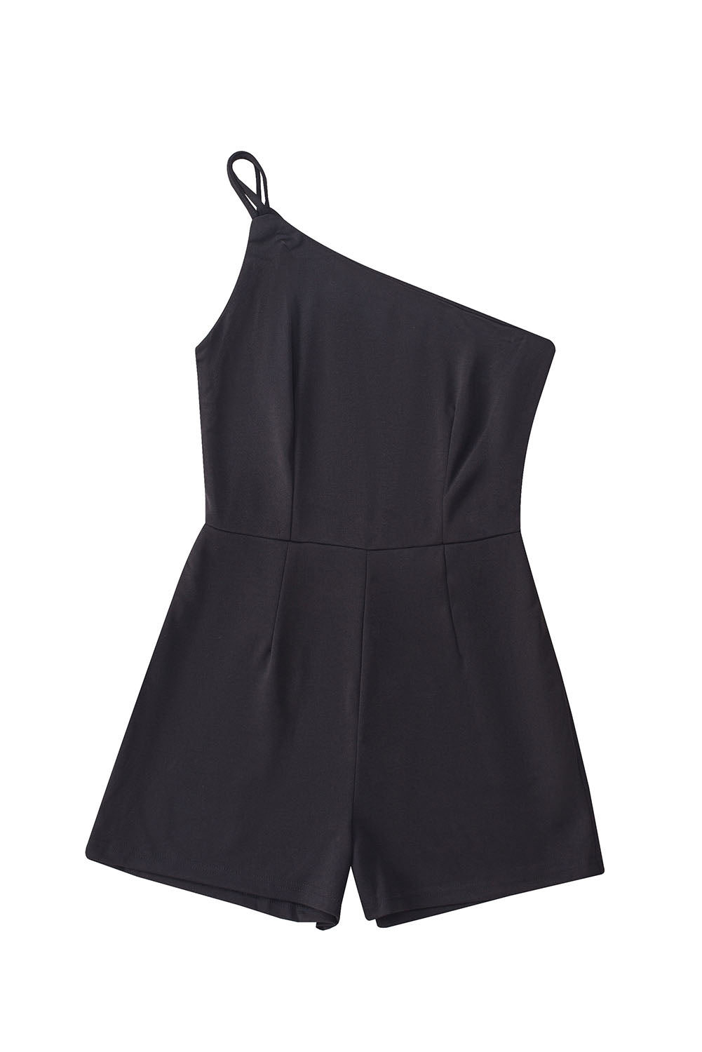 Black Blue One Shoulder Invisible Zip Side Pocketed Romper