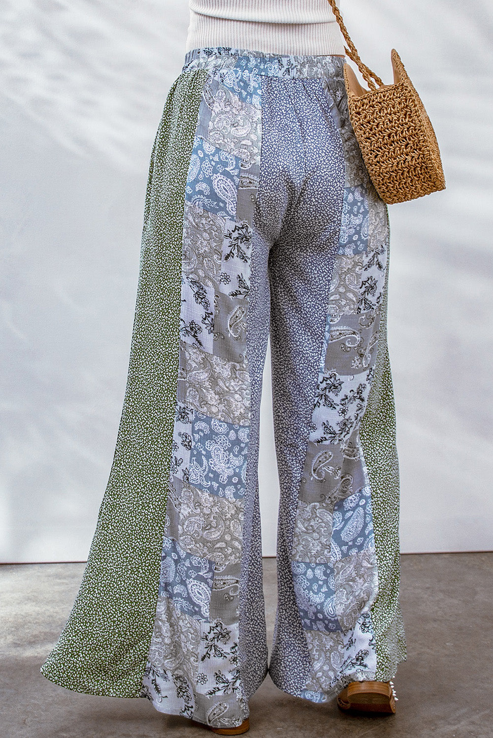 Blue Paisley Mixed Print Wide Leg Pants