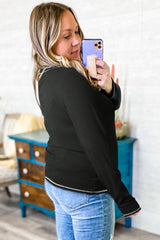 Black Plus Size Contrasting Topstitch Ribbed Henley Top