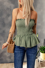 Green Smocked Peplum Strapless Tank Top