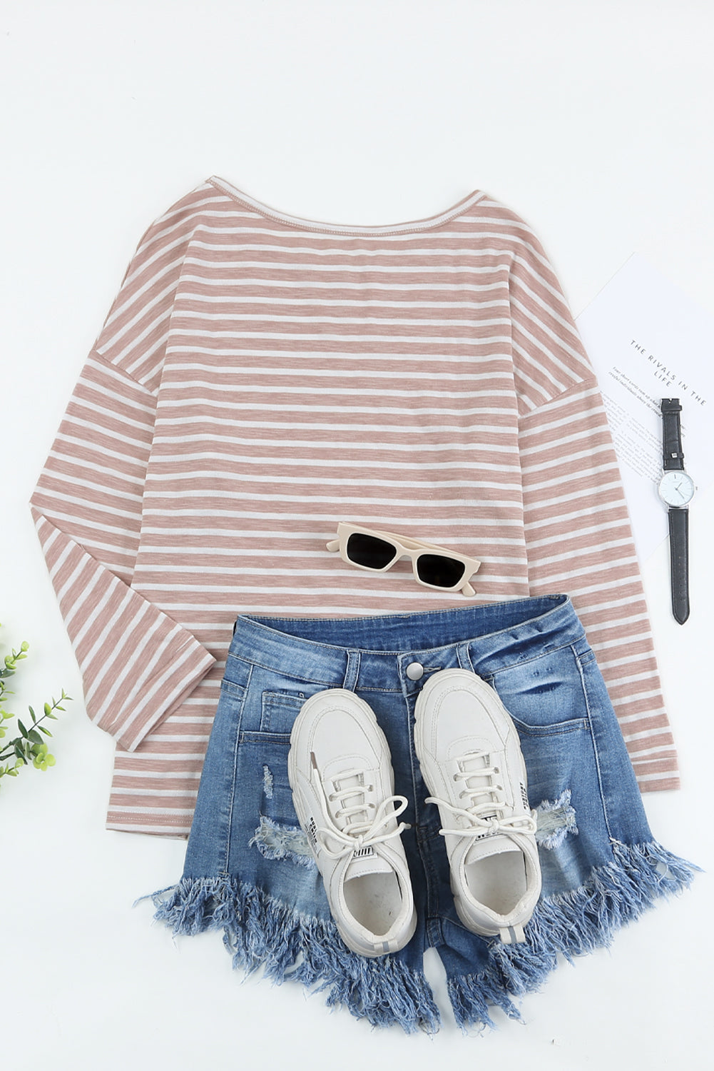 Red Striped Print Drop Shoulder Long Sleeve Top