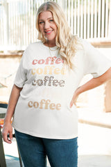 Beige Coffee Letter Print Vintage Plus Size T-shirts