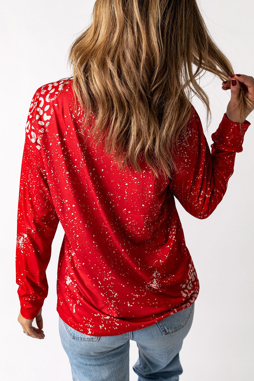 Red Retro Bleached Leopard Spot Pullover