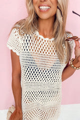 Beige Gypsy Crochet Beach Cover Up Dress