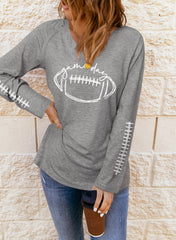 Gray Game Day Soccer Graphic Print V Neck Long Sleeve Top