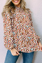 Multicolor Abstract Print Bubble Sleeves Loose Blouse