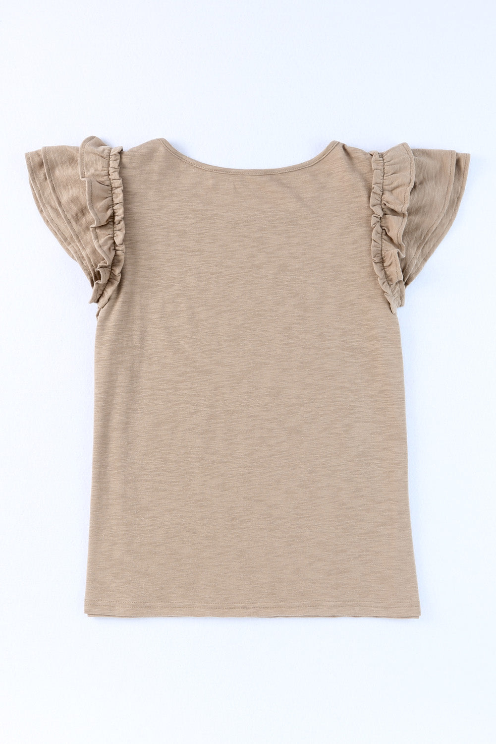 Brown Solid Color Ruffle Sleeve Short Sleeve Top