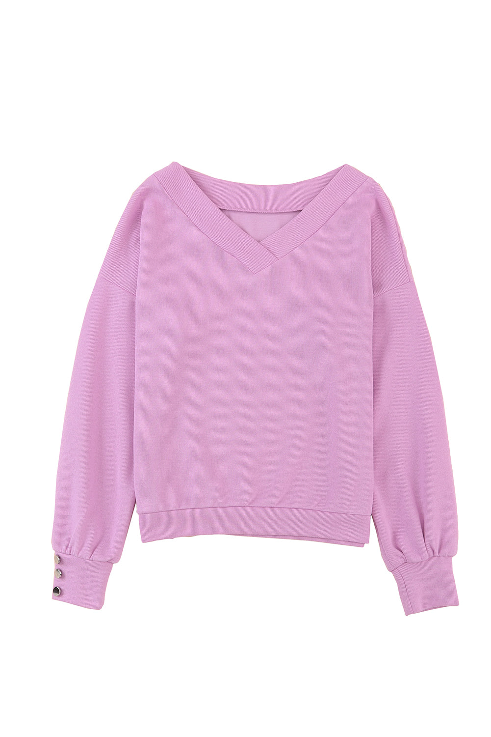 Black Knitted V Neck Buttoned Cuffs Sweater