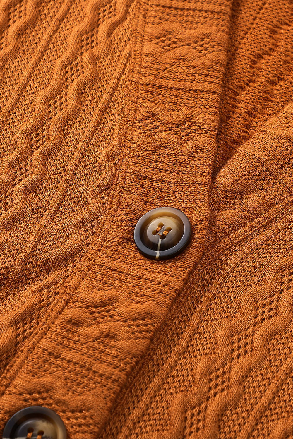 Brown Button Front Pocketed Cable Knit Cardigan
