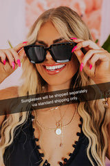 Black Amber Frame Retro Square Sunglasses