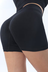 Black Textured Butt Lifting High Waist Yoga Shorts