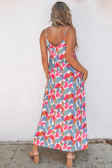 Multicolor Abstract Print Spaghetti Straps Maxi Dress