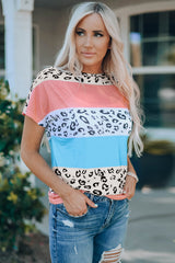 Leopard Color Block Short Sleeve Top