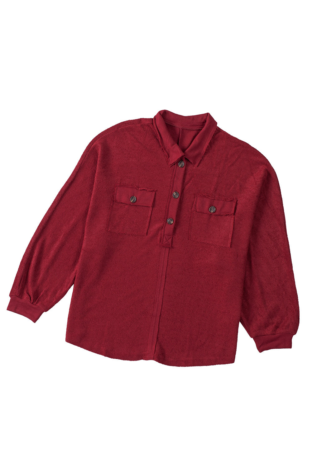 Black Polo Collar Buttoned Patchy Top with Pockets