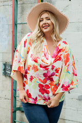 Multicolor Floral Print Cowl Neck Plus Size Blouse