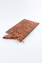 Red Vintage Floral Print PU Leather Wristlet Clutch