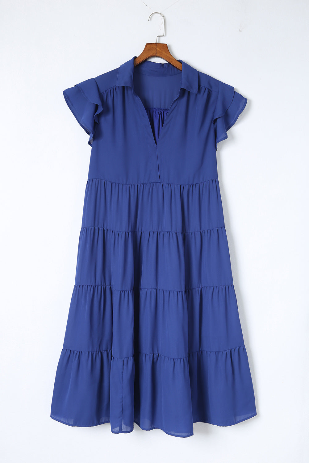 Blue Plus Size Ruffled Tiered A-line Midi Dress