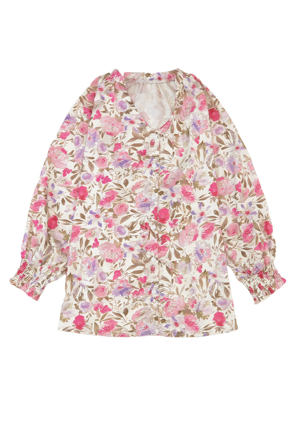 Floral Print Buttoned Puff Sleeves Shirt