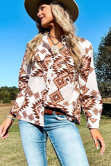 White Western Aztec Pattern Button Flap Pocket Shirt