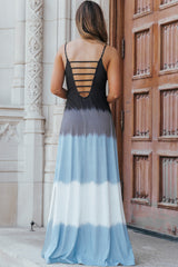 Sky Blue Spaghetti Strap Tie Dye Slit Maxi Dress