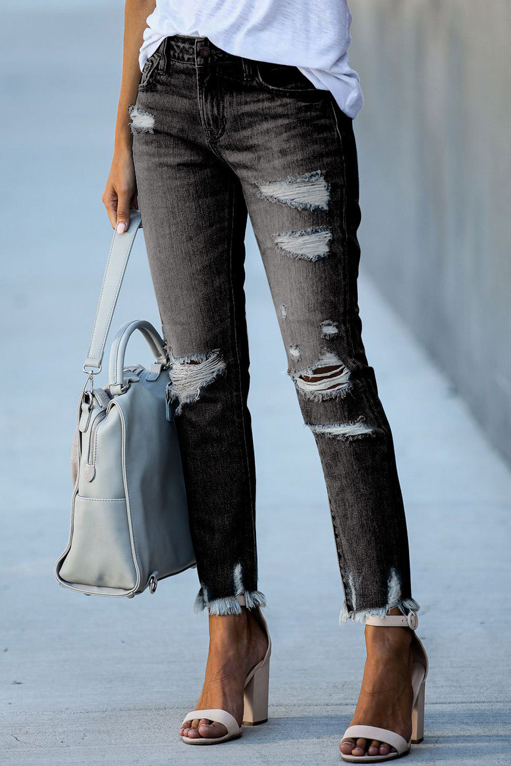 Black Distressed Boyfriend Denim Pants