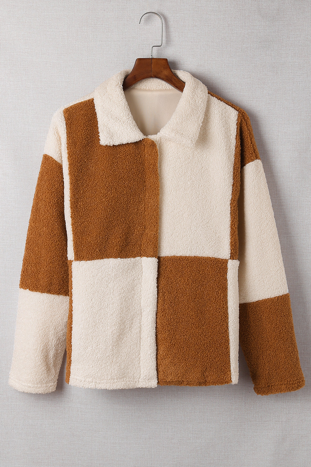 Black Colorblock Checkered Sherpa Jacket
