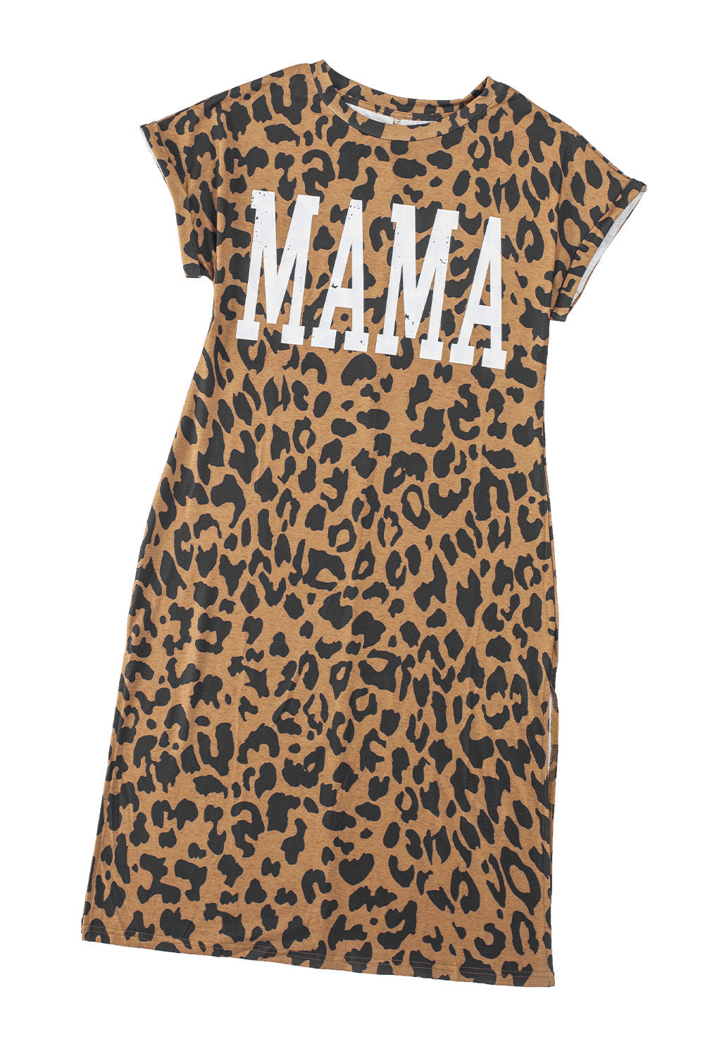 Leopard MAMA Letter Print Slit T-Shirt Dress