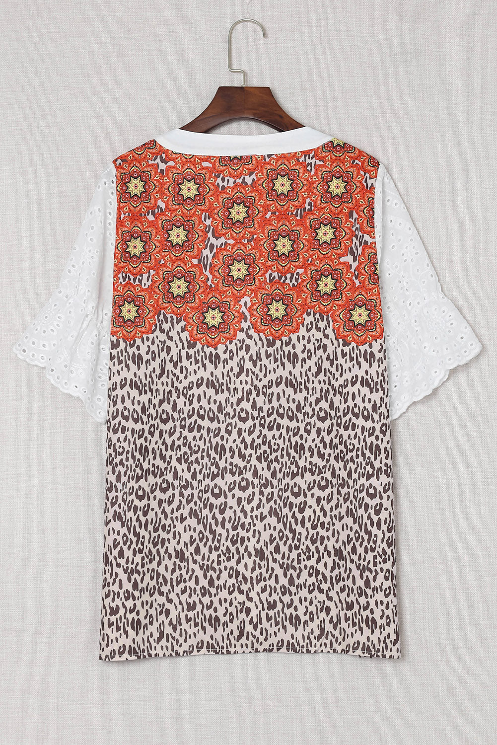 Leopard Mandala Hollow-out Sleeves T-shirt