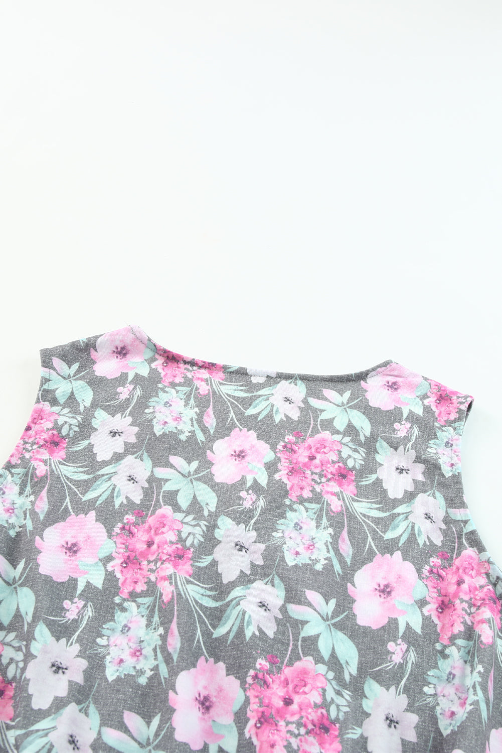 Gray Vintage Wash Floral Print Sleeveless Romper