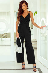 Black Wrap V-Neck Sleeveless Pleat Wide Leg Jumpsuit