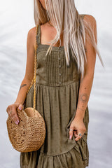 Green Swiss Dot Pleated Sleeveless A-line Dress