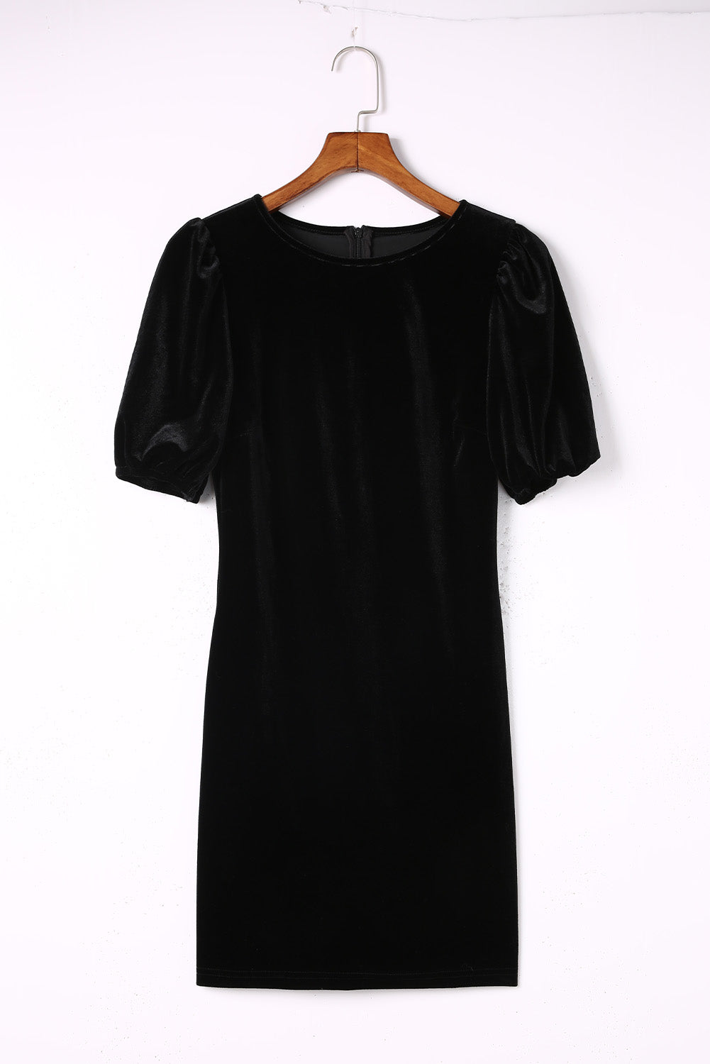 Black Round Neck Bubble Short Sleeve Dress