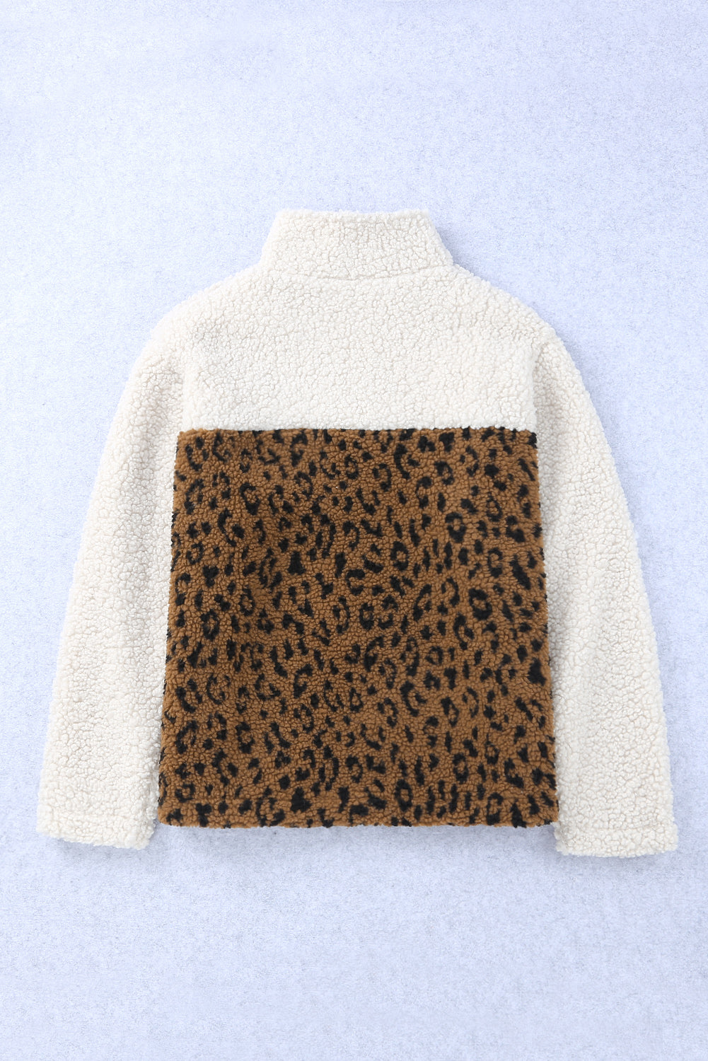 Leopard Plus Size Leopard Colorblock Zipped Sherpa Pullover