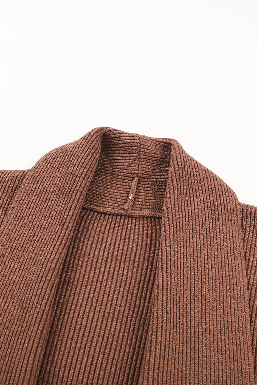 Black Robe Style Rib Knit Pocketed Cardigan with Belt
