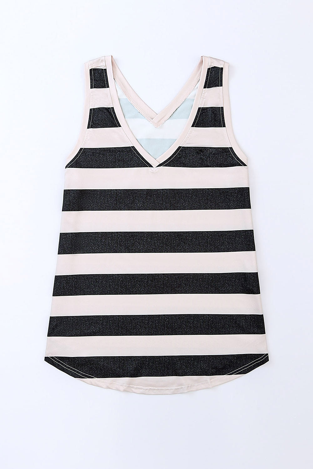 Apricot Striped V Neck Tank Top