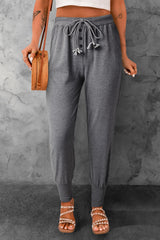 Gray Buttoned Drawstring High Waist Jogger Pants