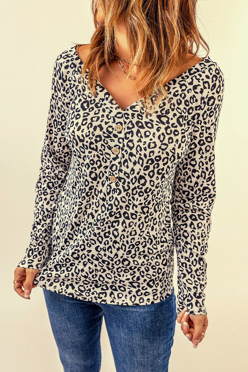 Leopard V Neck Long Sleeve Top