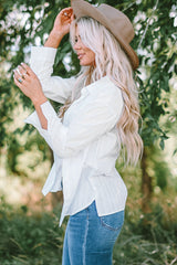 White Textured Buttons Pocketed Shirt