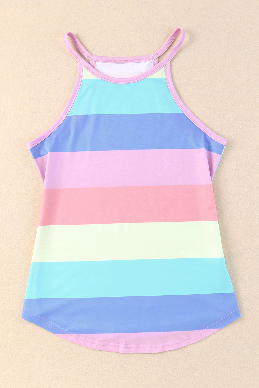 Multicolor Striped Print Tied Shoulder Flowy Tank Top