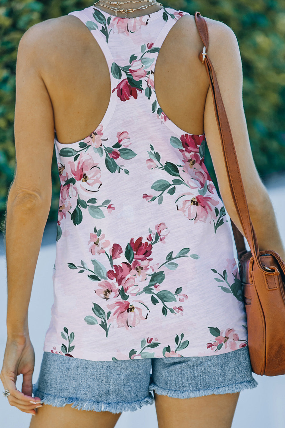 Casual Floral Print Racerback Tank