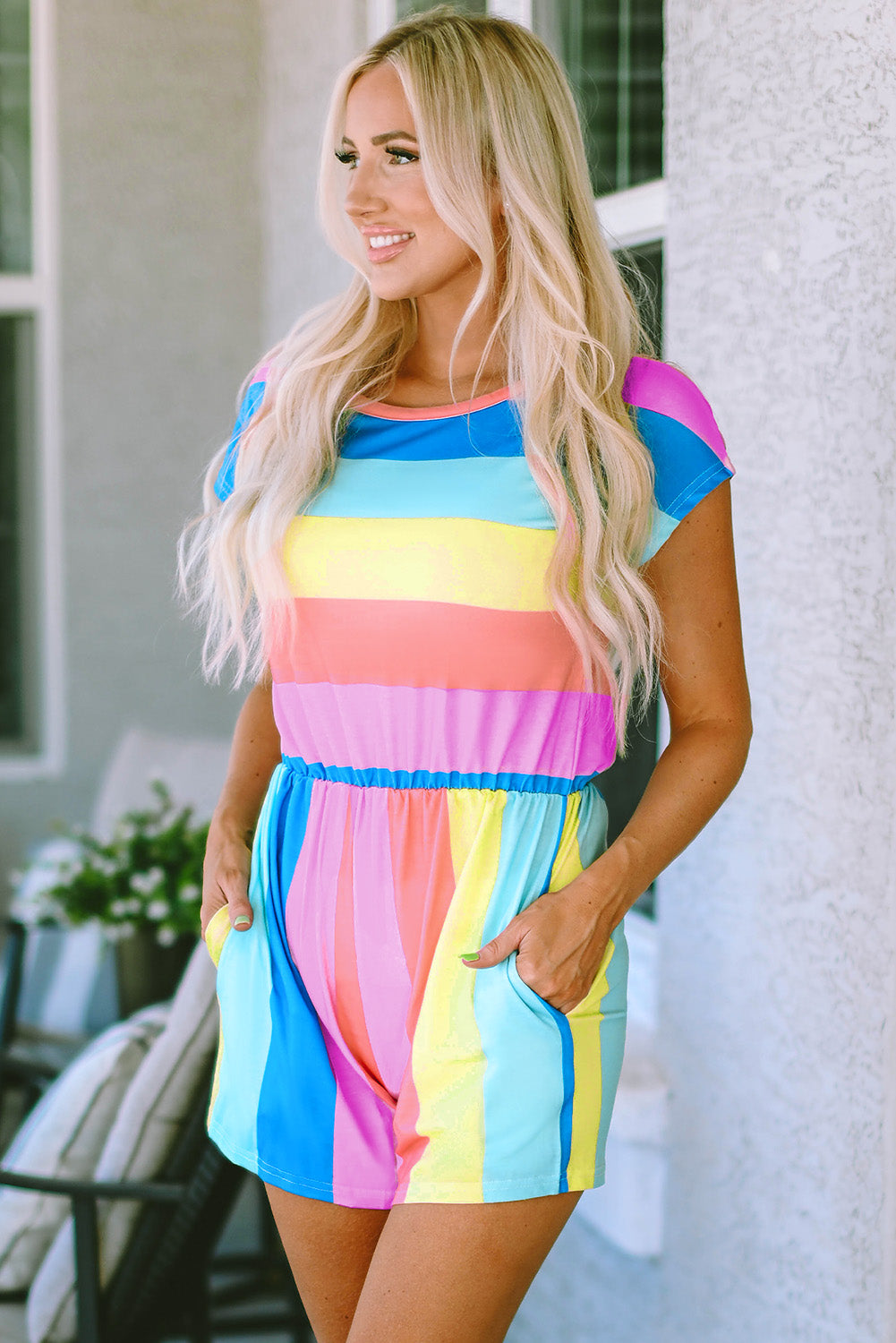 Multicolor Striped Print Tied Shoulder Flowy Tank Top