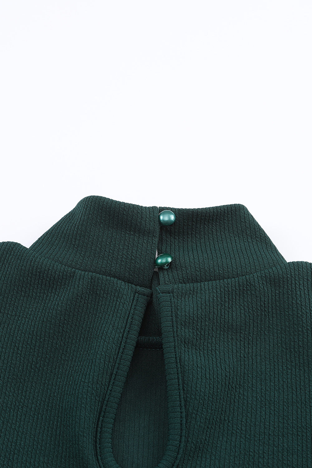 Green Puff Sleeve Keyhole Back Ribbed Knit Bodysuit