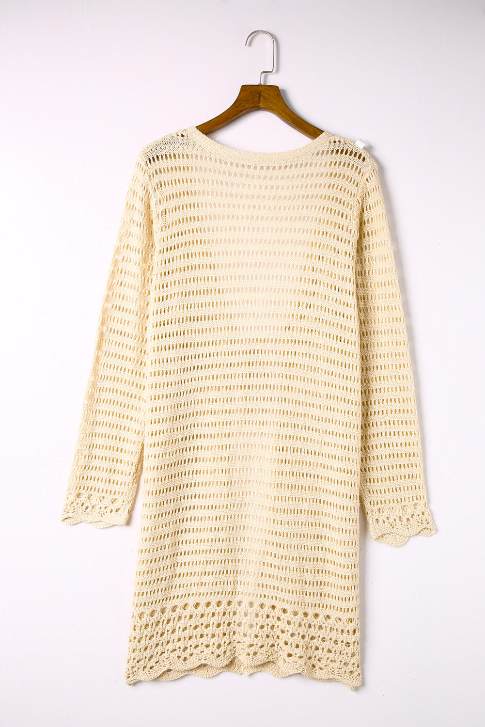 Beige Long Sleeve Fishnet Knitted Beach Cover up