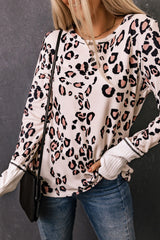 Leopard Print Long Sleeve Top with Contrast Cuffs