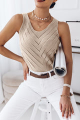 Khaki Chevron Hollowed Knit Tank Top